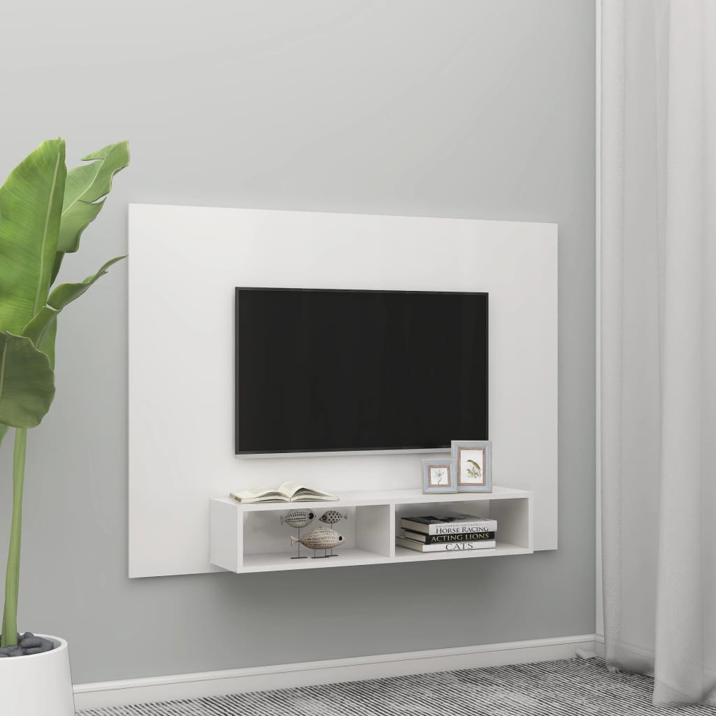vidaXL Comodă TV de perete, alb extralucios, 135x23,5x90 cm, PAL