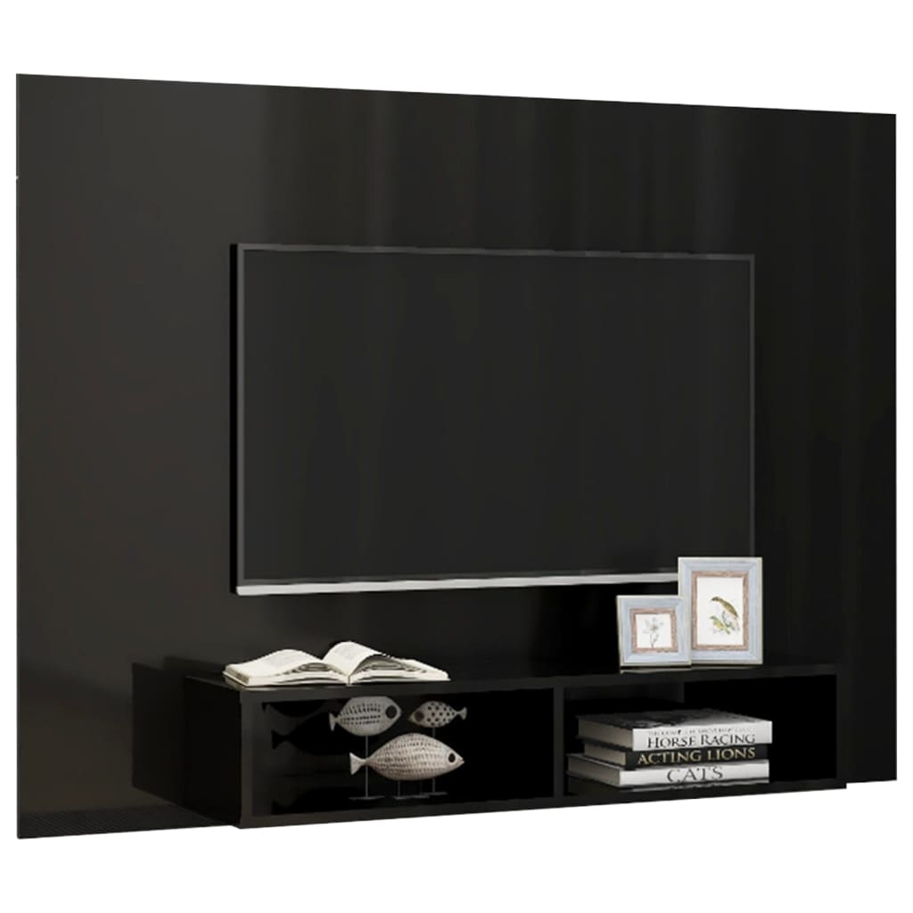 Meuble TV mural Noir brillant 135×23,5×90 cm Aggloméré | meublestv.fr 5