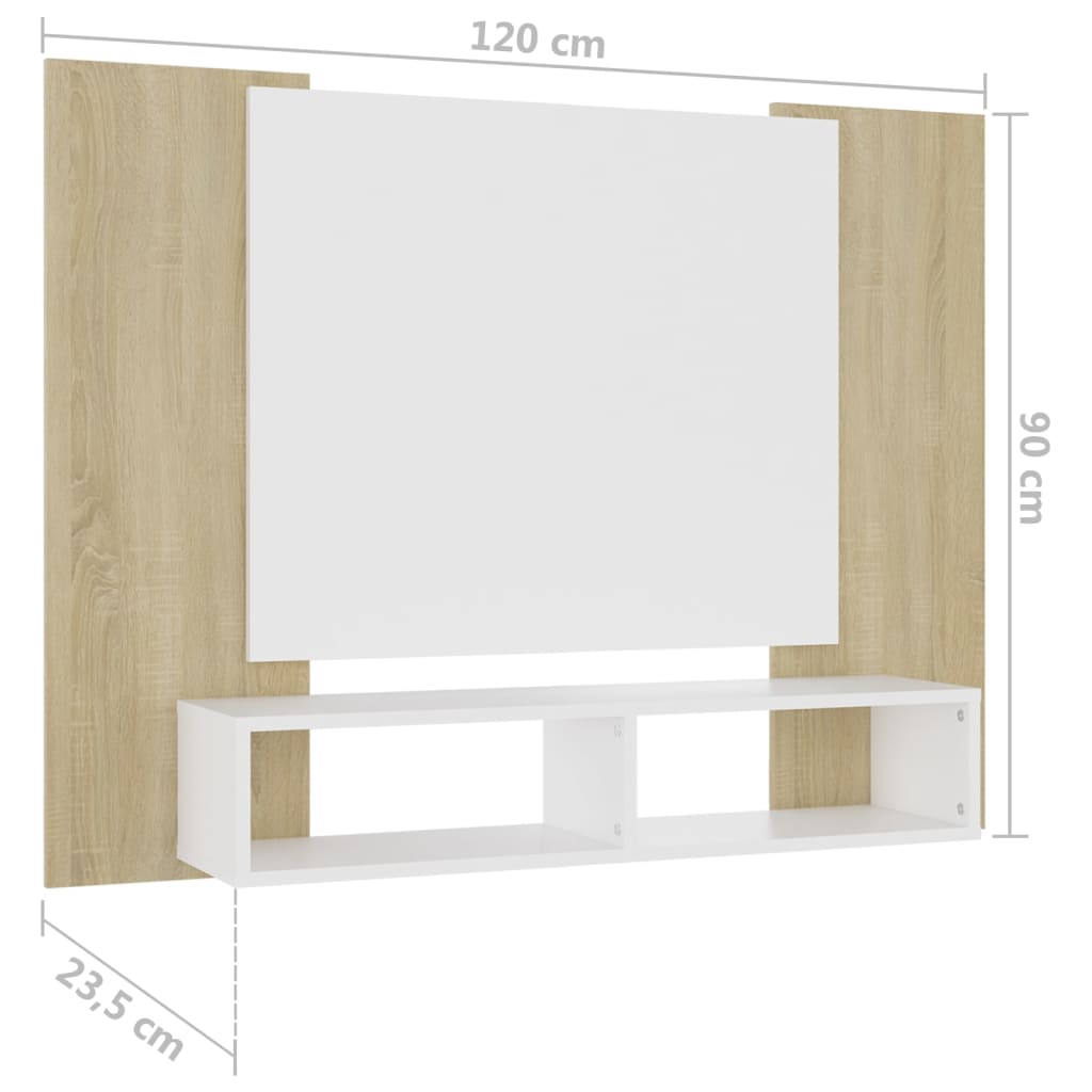 Meuble TV mural Blanc et chêne Sonoma 120×23,5×90 cm Aggloméré | meublestv.fr 8