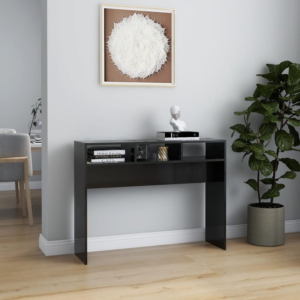 vidaXL magasfényű fekete forgácslap tálalóasztal 105 x 30 x 80 cm