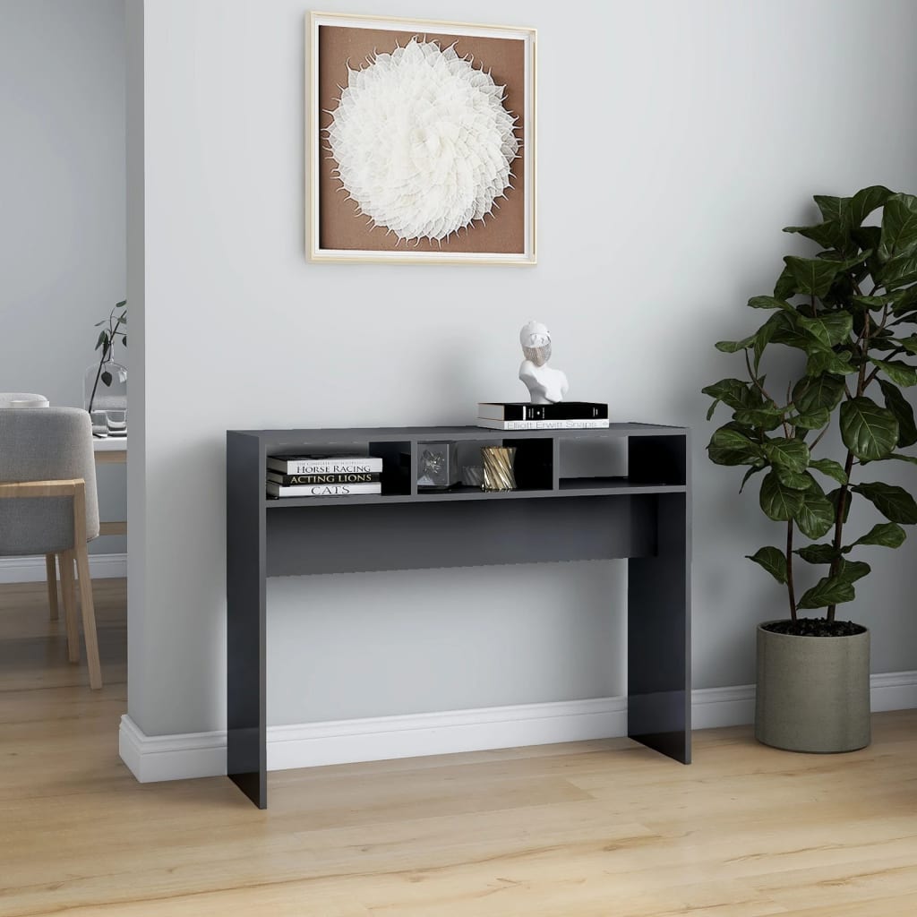 vidaXL Konzolový stolík lesklý sivý 105x30x80 cm drevotrieska