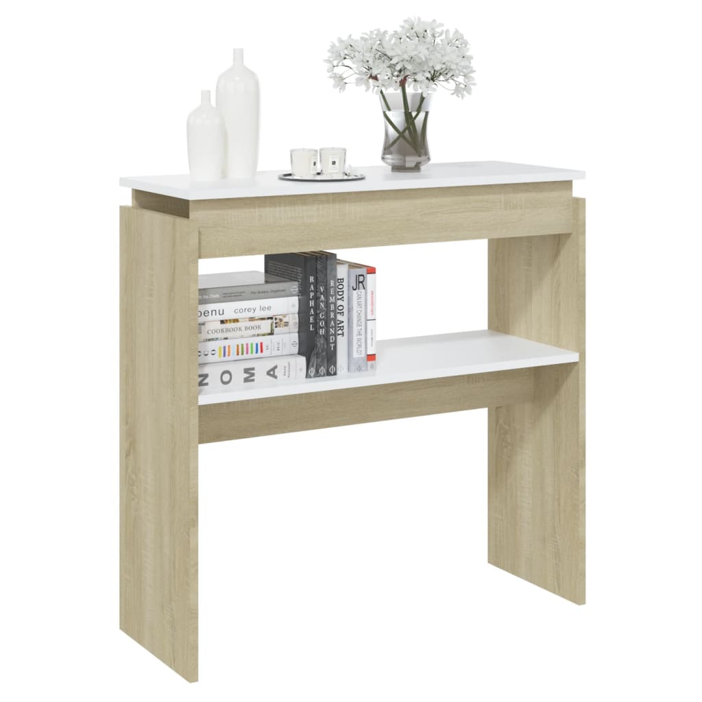 vidaXL Mesa consola madera de ingeniería blanco y roble 80x30x80 cm