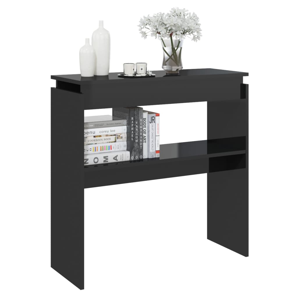 vidaXL Mesa consola madera contrachapada negro brillante 80x30x80 cm