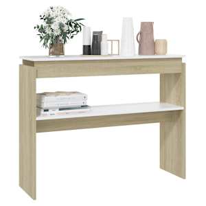 vidaXL Konsolinis staliukas, baltos/ąžuolo spalvos, 102x30x80cm, MDP