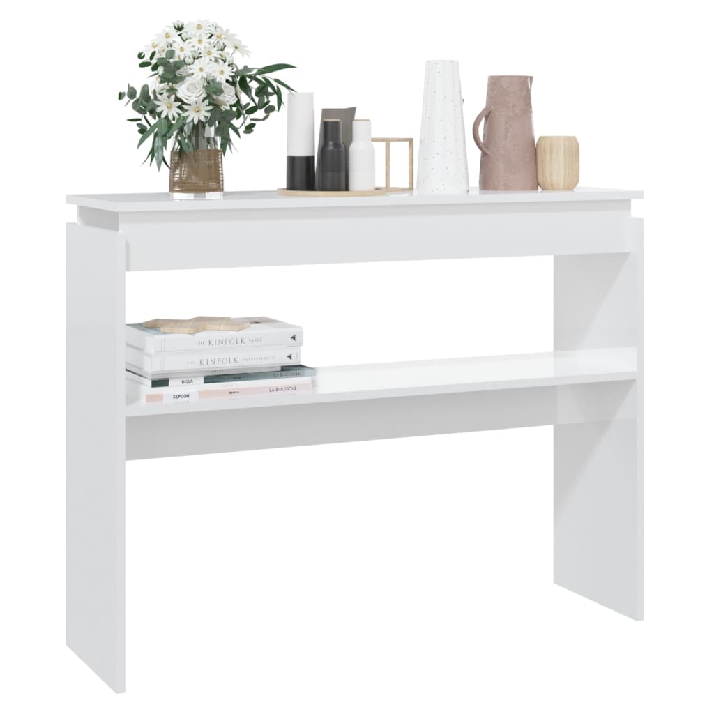  Konzolový stolík lesklý biely 102x30x80 cm drevotrieska