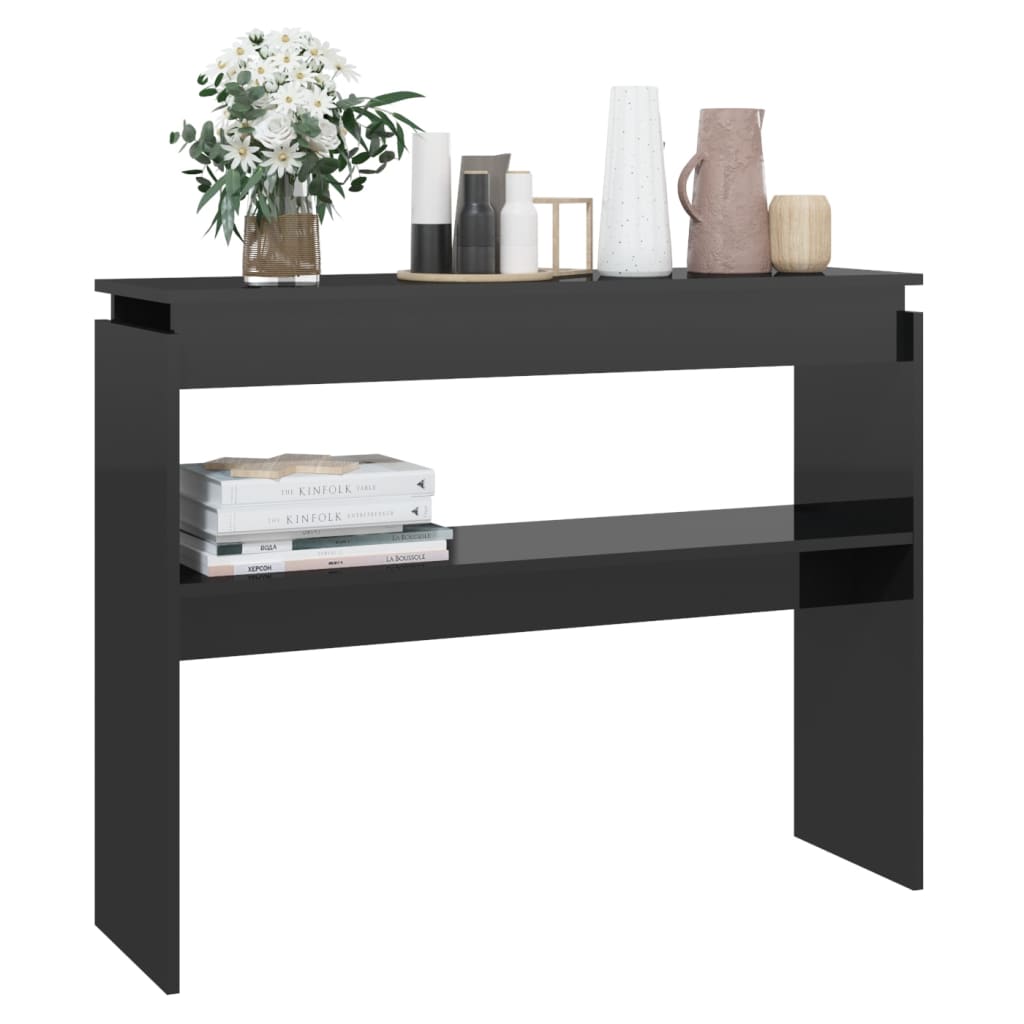 vidaXL Mesa consola 102x30x80 cm contraplacado preto brilhante