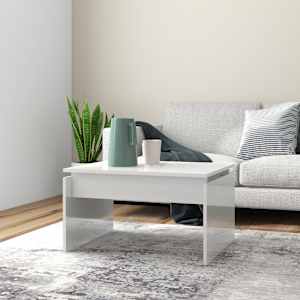 Klubska mizica visok sijaj bela 68x50x38 cm iverna plošča