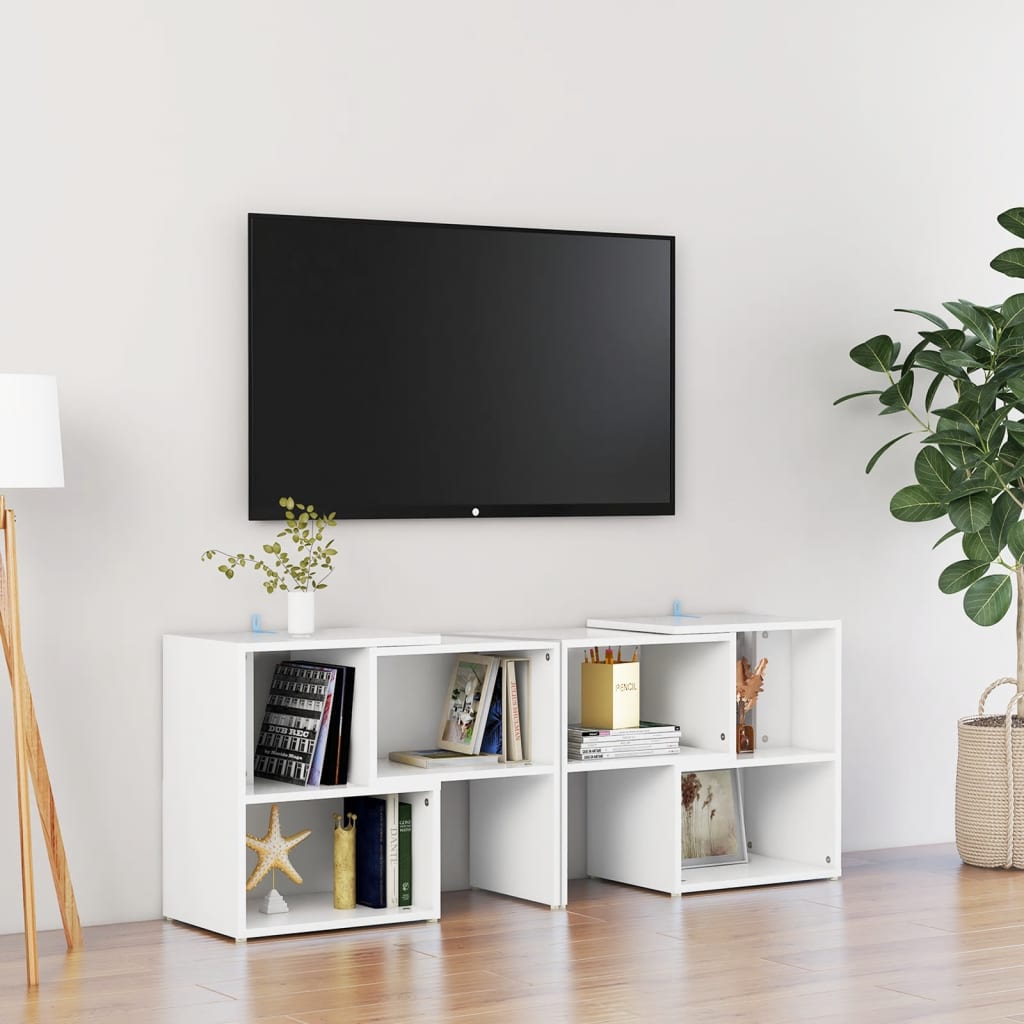 Meuble TV Blanc 104x30x52 cm Aggloméré | meublestv.fr 2