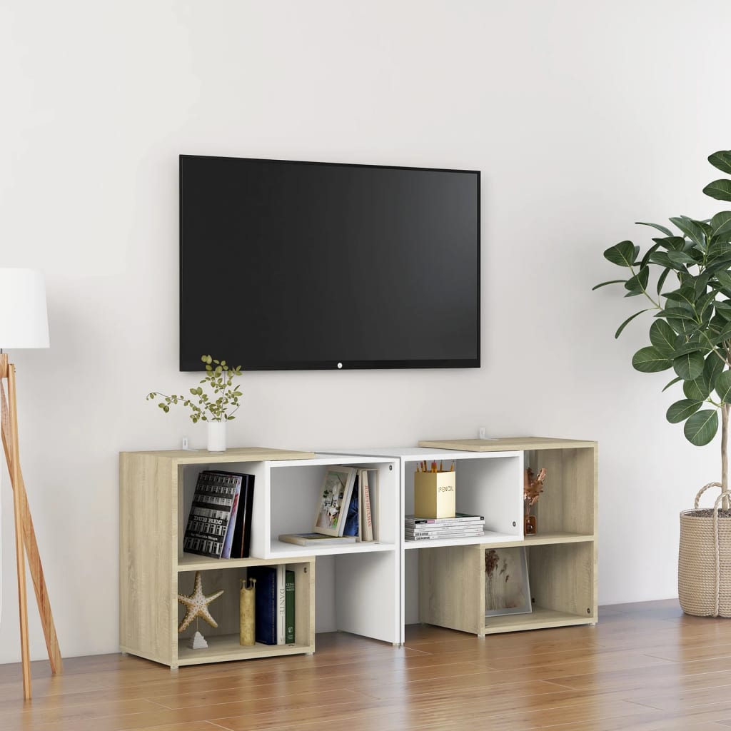 vidaXL Comodă TV, alb și stejar sonoma, 104x30x52 cm, PAL