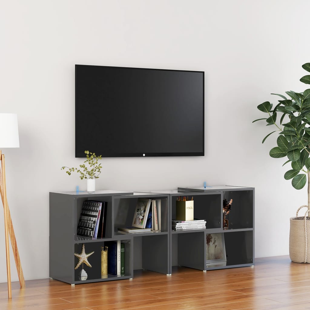 Meuble TV Gris brillant 104x30x52 cm Aggloméré | meublestv.fr 2
