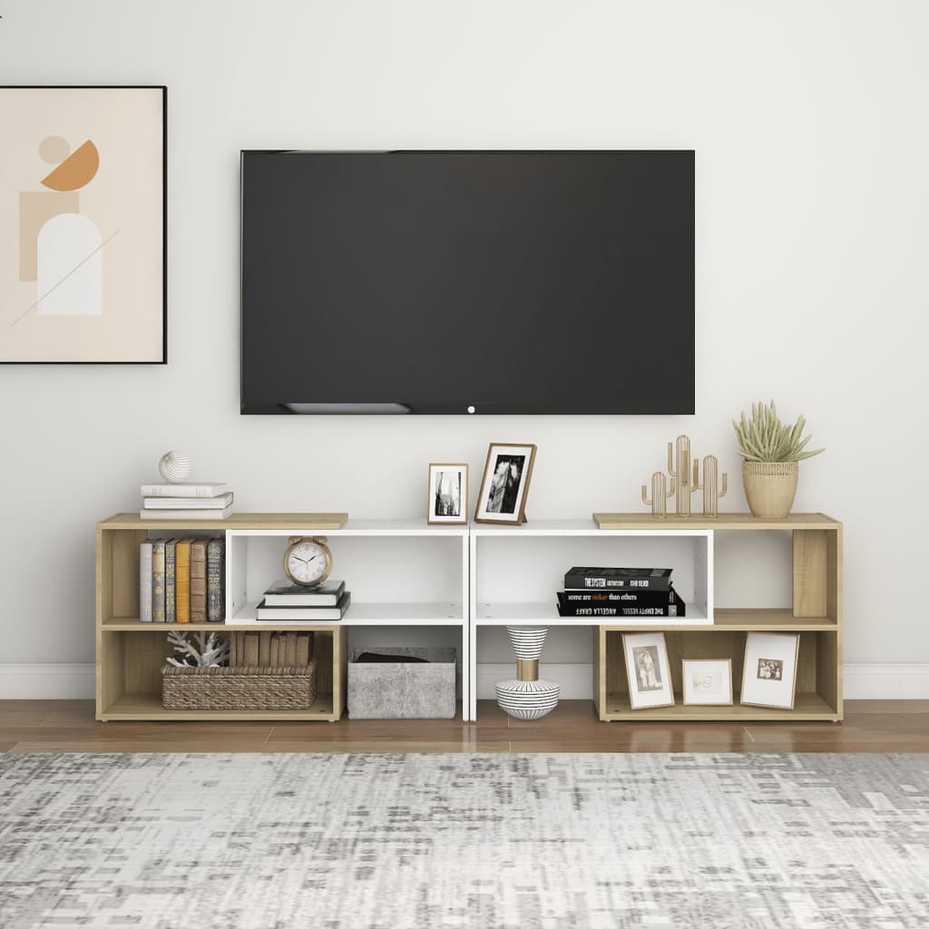 

vidaXL Tv-meubel 149x30x52 cm spaanplaat wit en sonoma eikenkleurig