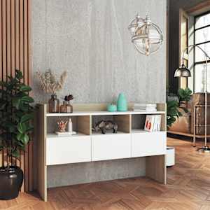 vidaXL &Scaron;oninė spintelė, baltos/sonoma ąžuolo spalvos, 105x30x70cm, MDP