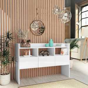 Komoda visok sijaj bela 105x30x70 cm iverna plošča