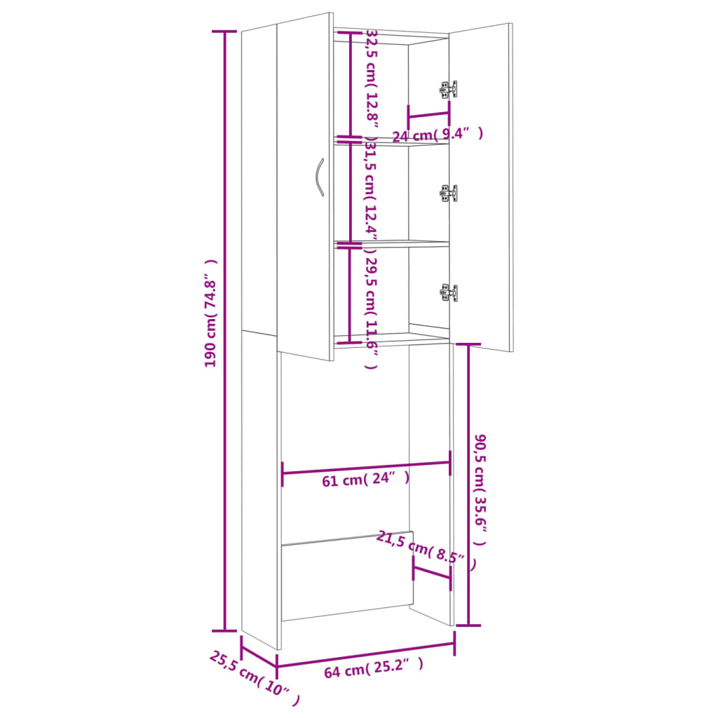 Meuble de salle de bain Appunto Armoire Lave-Linge 2 Portes Noir - L 75 x l  175 x H 22 cm - Beaux Meubles Pas Chers