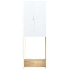 vidaXL Skalbimo ma&scaron;inos spintelė, baltos/ąžuolo spalvos, 64x25,5x190cm