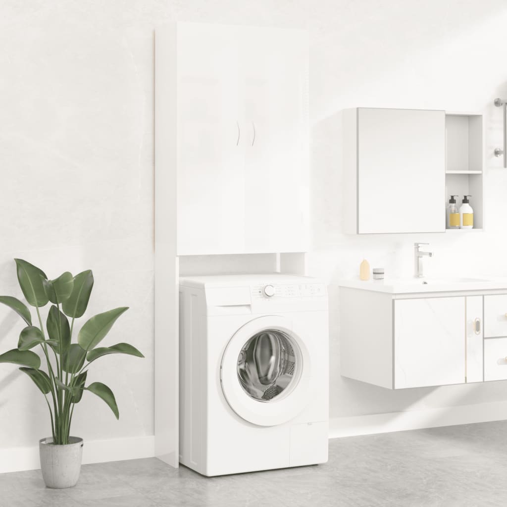 Magasfényű fehér mosógépszekrény 64 x 25,5 x 190 cm 