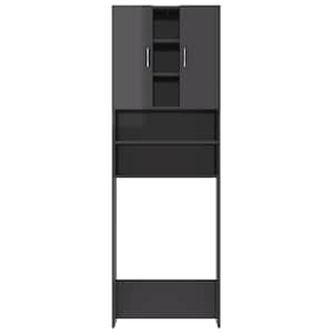 vidaXL Skalbimo ma&scaron;inos spintelė, pilka, 64x25,5x190cm, ypač blizgi