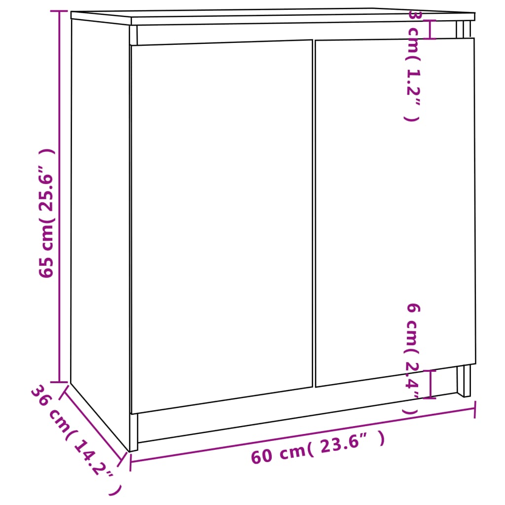 Dulap lateral, gri, 60x36x65 cm, lemn masiv de pin