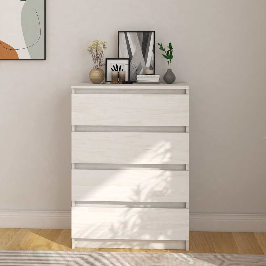 vidaXL kommode 60x36x84 cm massivt fyrretræ hvid