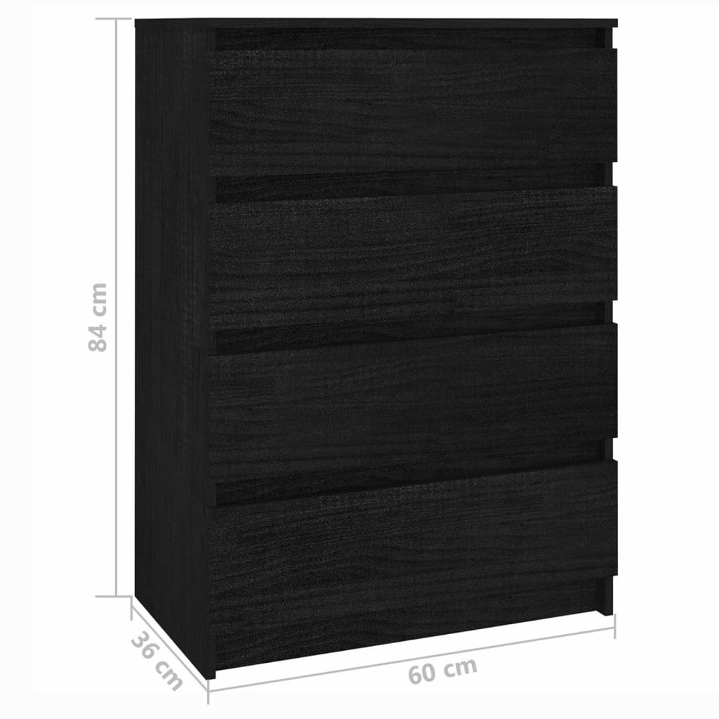 Odkládací skříňka černá 60 x 36 x 84 cm masivní borové dřevo