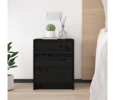 vidaXL Κομοδίνο Μαύρο 40 x 31 x 50 εκ. από Μασίφ Ξύλο Πεύκου