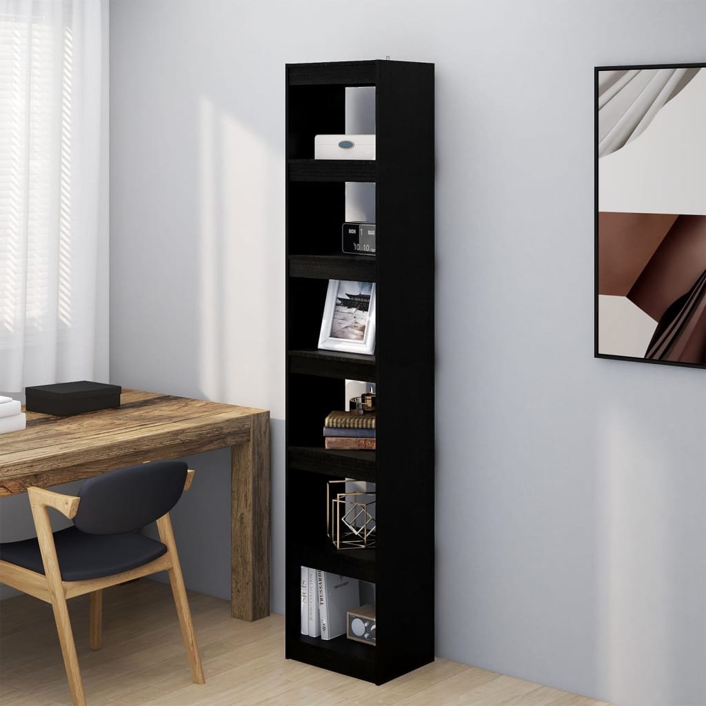 vidaXL Bibliotecă/Separator cameră negru 40x30x199 cm lemn masiv pin