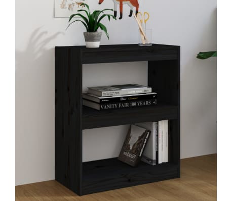 vidaXL Bibliotecă/Separator cameră,negru,60x30x71,5 cm, lemn masiv pin