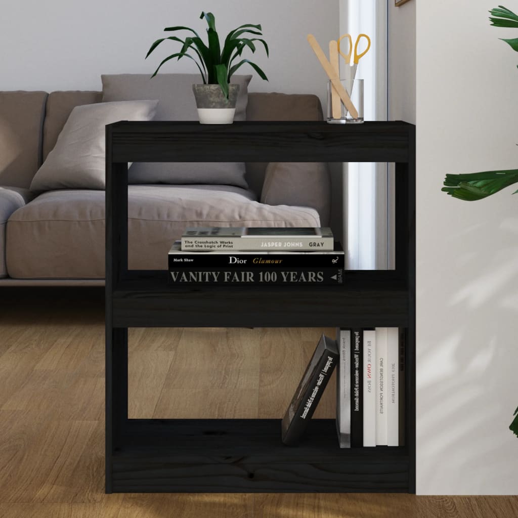 vidaXL Bibliotecă/Separator cameră,negru,60x30x71,5 cm, lemn masiv pin