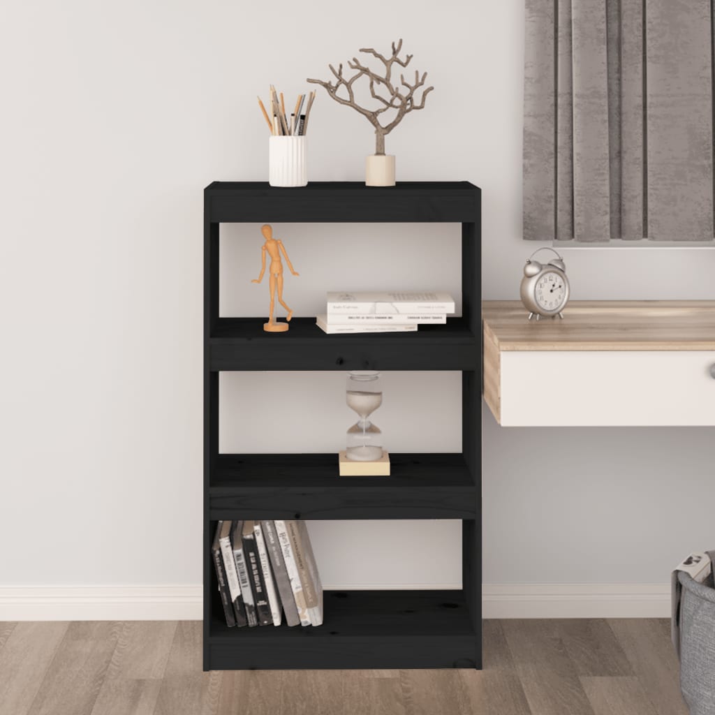 vidaXL Knižnica/deliaca stena čierna 60x30x103,5 cm masívna borovica