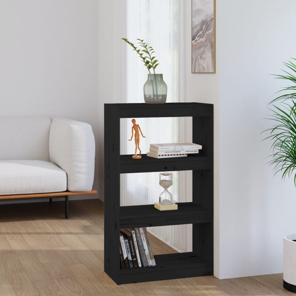 vidaXL Bibliotecă/Separator cameră negru 60x30x103,5 cm lemn masiv pin