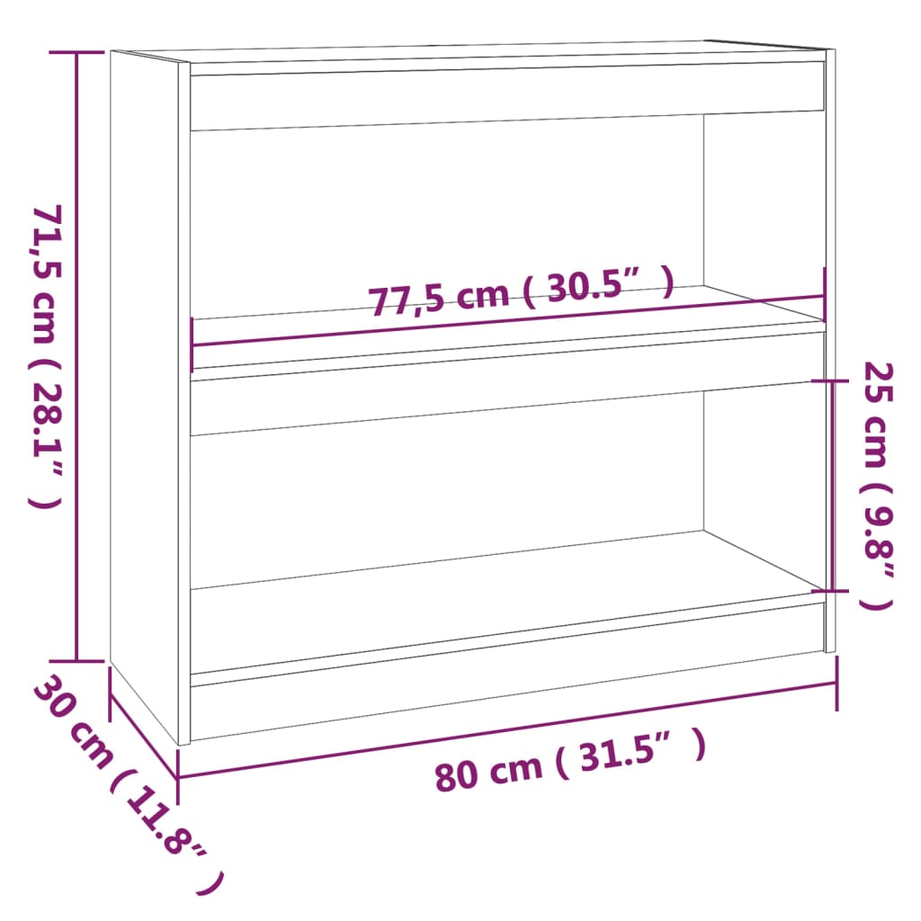 Bibliotecă/Separator cameră alb 80x30x71,5 cm lemn masiv de pin