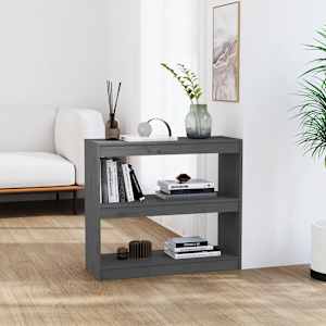 Knjižna omara/pregrada siva 80x30x71,5 cm trdna borovina