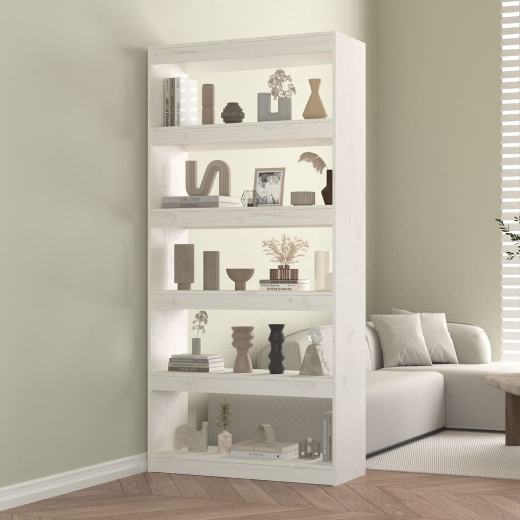 Knihovna / dělicí stěna bílá 80x30x167,4 cm masivní borovice