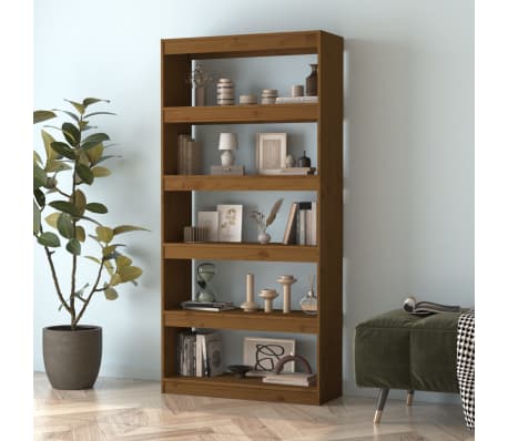 vidaXL Knižnica/deliaca stena medov&aacute; 80x30x167,4 cm mas&iacute;vna borovica