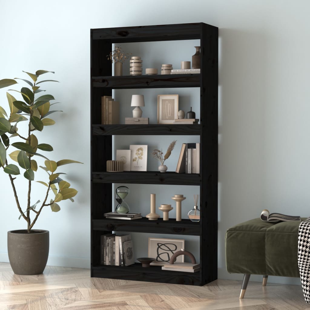 

vidaXL Boekenkast/kamerscherm 80x30x167,4 cm massief grenenhout zwart
