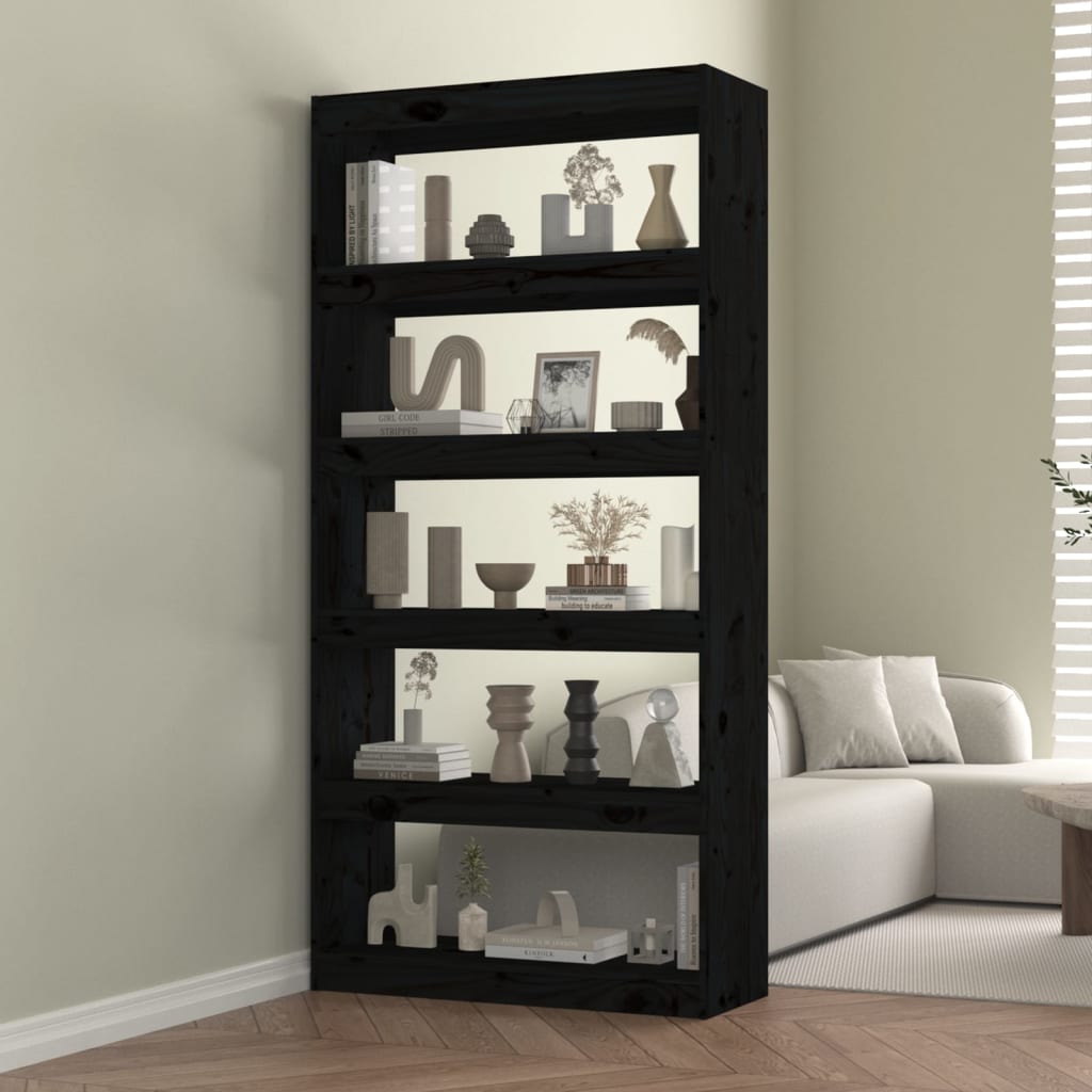 vidaXL Bibliotecă/Separator cameră negru 80x30x167,4 cm lemn masiv pin