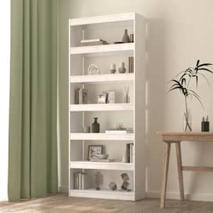 Knjižna omara/pregrada bela 80x30x199,5 cm trdna borovina