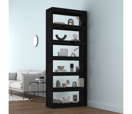 vidaXL Knižnica/deliaca stena čierna 80x30x199,5 cm mas&iacute;vna borovica