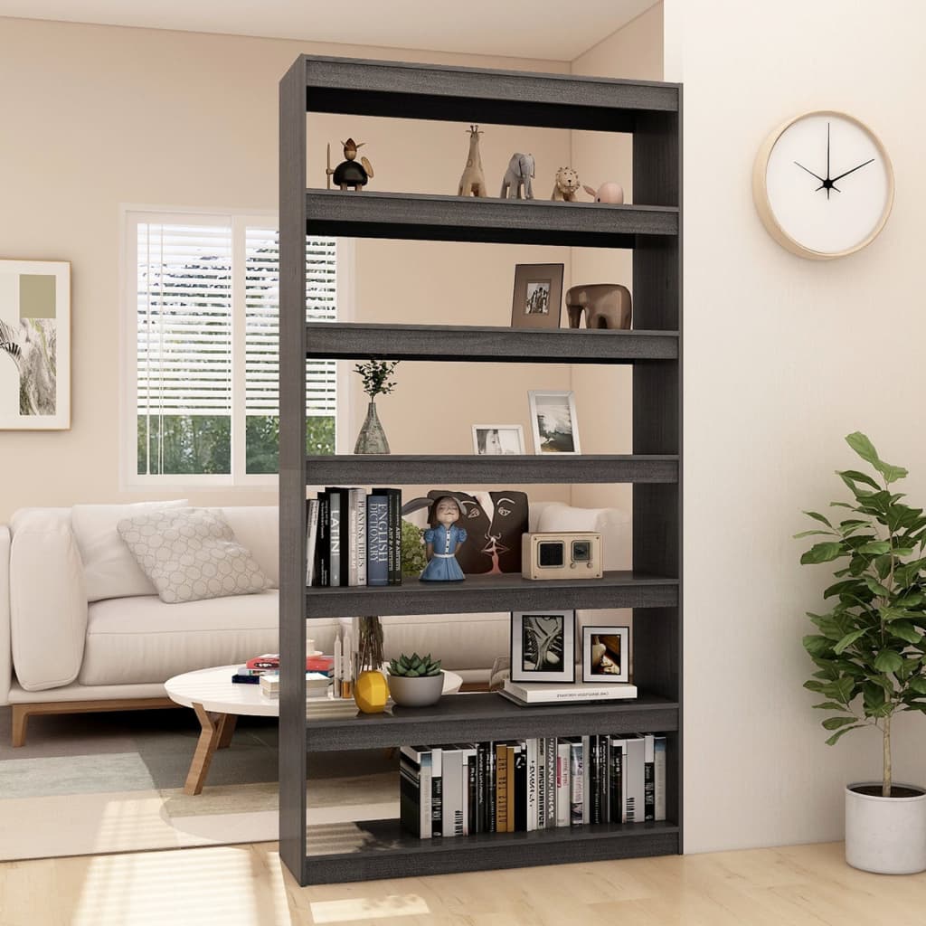 

vidaXL Boekenkast/kamerscherm 100x30x200 cm massief grenenhout grijs