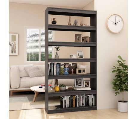 vidaXL grāmatu plaukts, pelēks, 100x30x200 cm, priedes masīvkoks