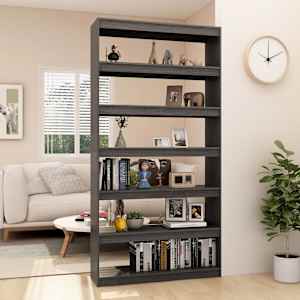 vidaXL grāmatu plaukts, pelēks, 100x30x200 cm, priedes masīvkoks