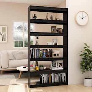 vidaXL Regał na książki/przegroda, czarny, 100x30x200 cm, sosnowy