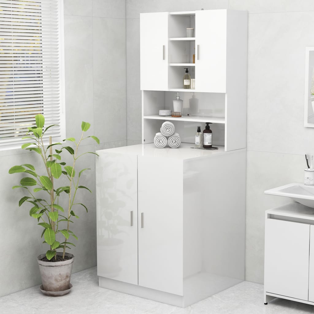vidaXL Dulap mașină de spălat, alb extralucios, 70,5×25,5×90 cm vidaxl.ro