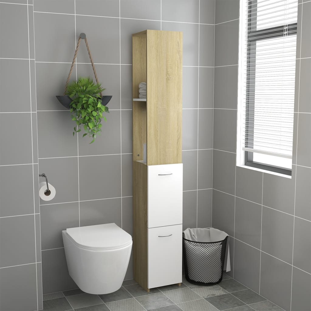 

vidaXL Badkamerkast 25x25x170 cm spaanplaat wit en sonoma eikenkleurig
