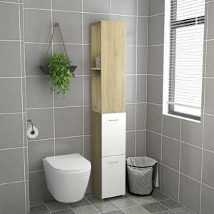 vidaXL Vonios kambario spintelė, balta ir ąžuolo, 25x26,5x170 cm