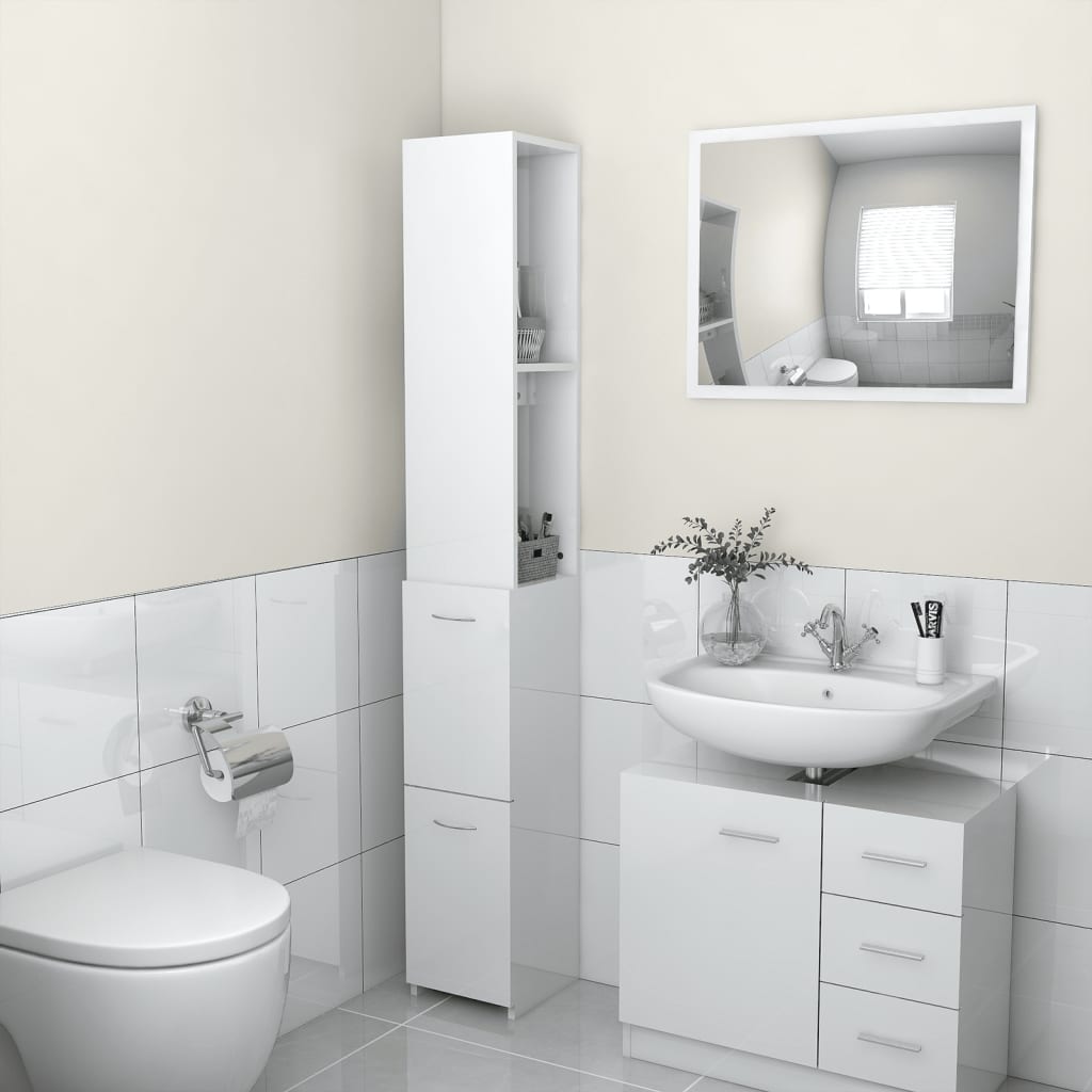 vidaXL Armoire de salle de bain Blanc brillant 25x25x170 cm Aggloméré