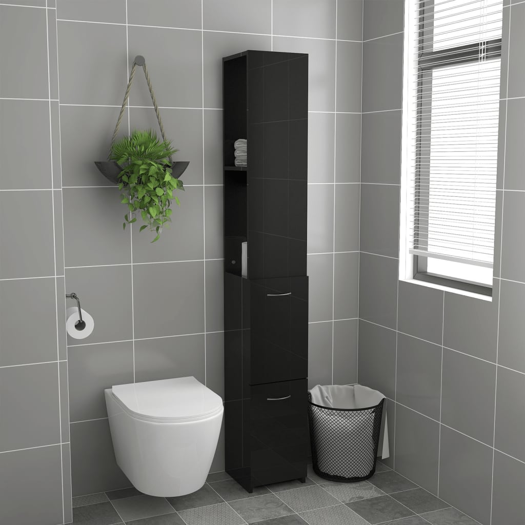 vidaXL badeværelsesskab 25x26,5x170 cm konstrueret træ sort højglans