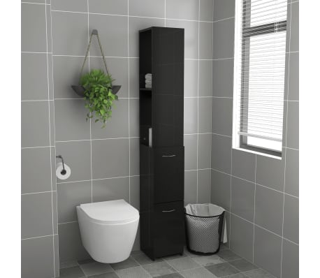 vidaXL Bathroom Cabinet High Gloss Black 25x26.5x170 cm Engineered Wood