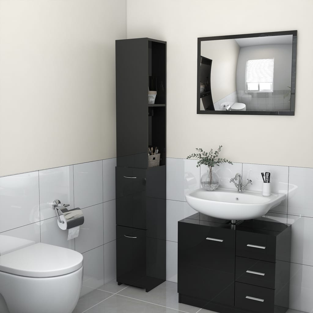 vidaXL badeværelsesskab 25x25x170 cm spånplade sort højglans