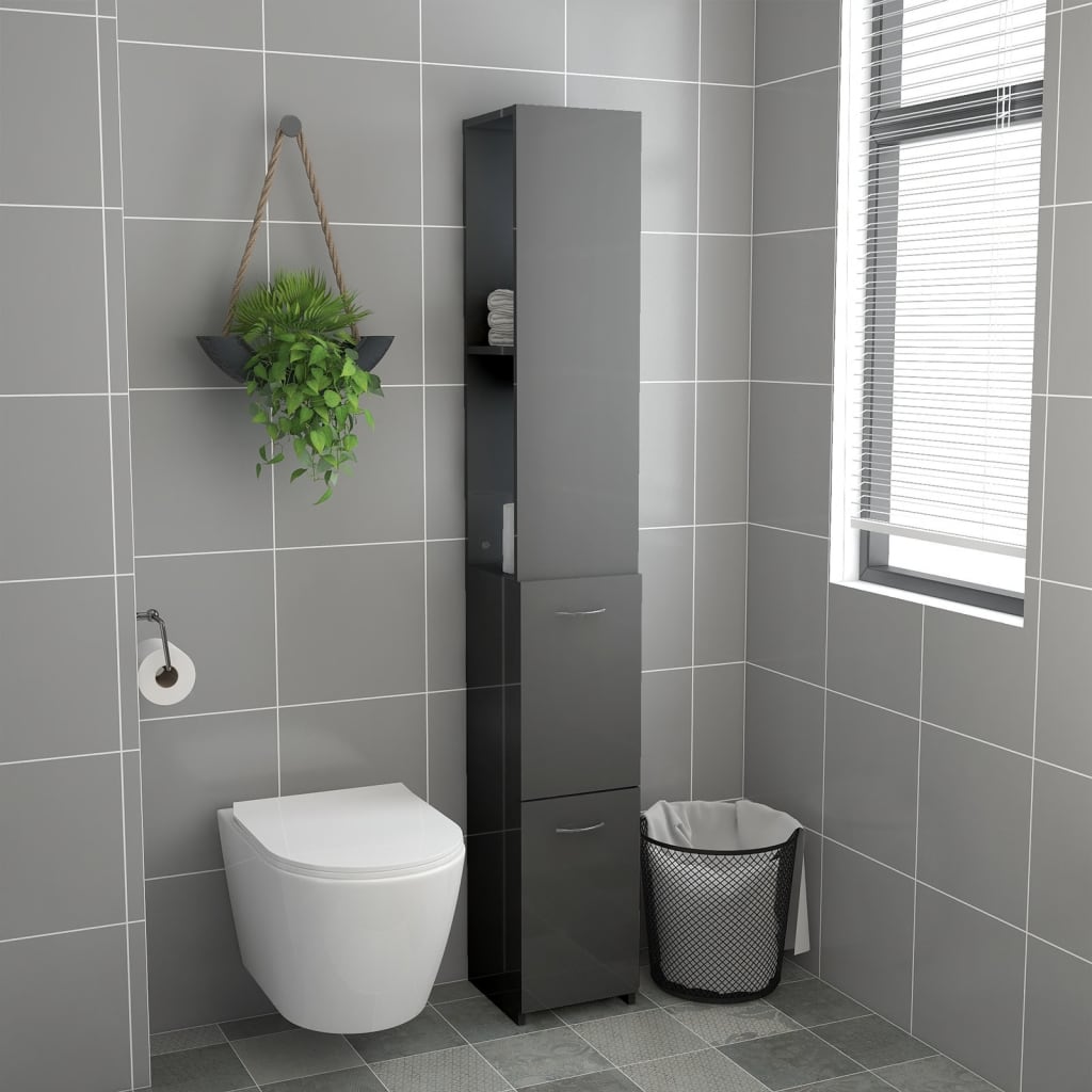 

vidaXL Badkamerkast 25x25x170 cm spaanplaat hoogglans grijs